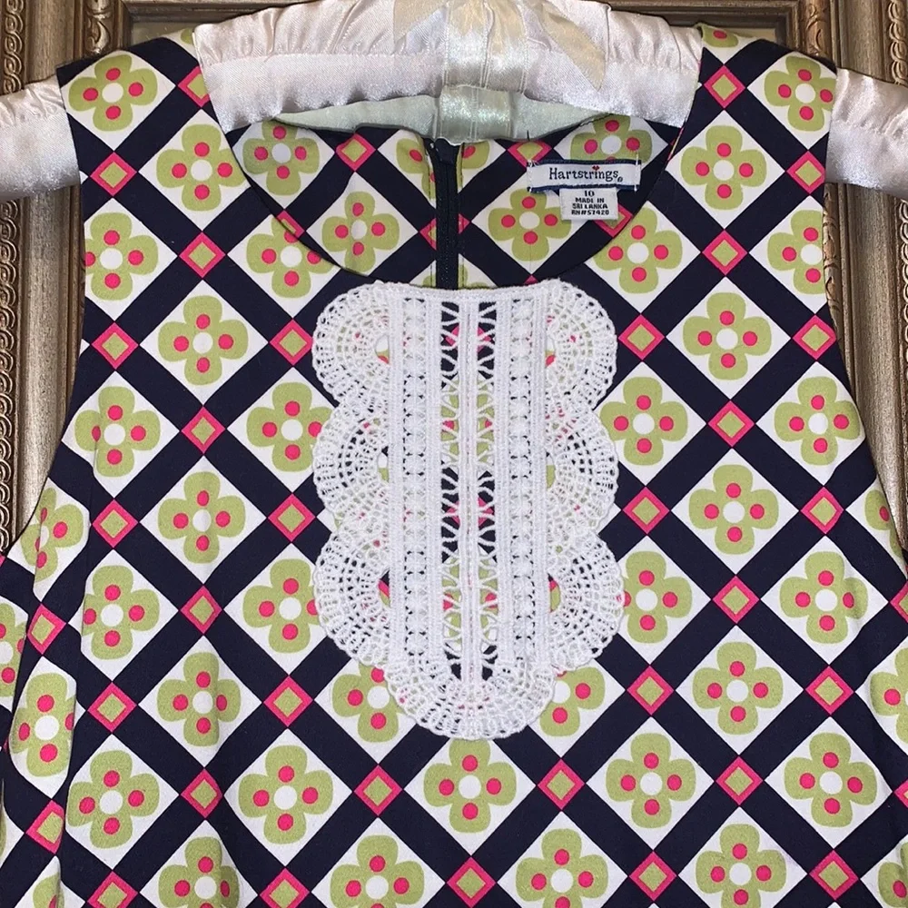 NWT Hartstrings 10 Woven Jumper Dress Navy Green Pink *Flaw - Picture 3 of 15